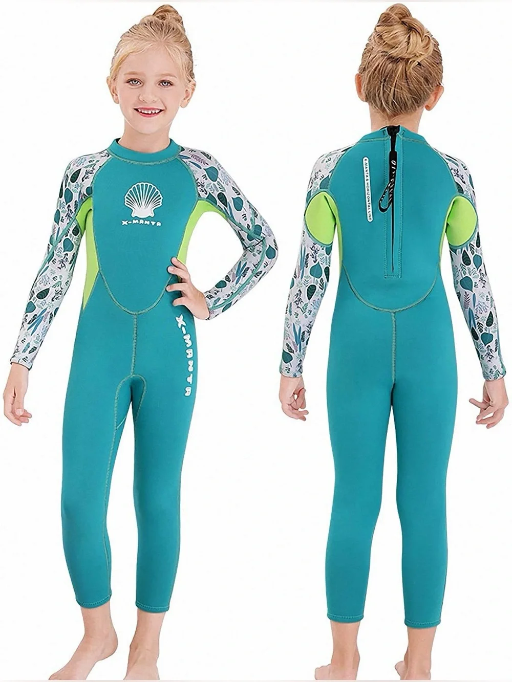 Dive & Sail X-Manta Kids Teal Shell-Print Full 2.5mm Neoprene Wetsuit XXL